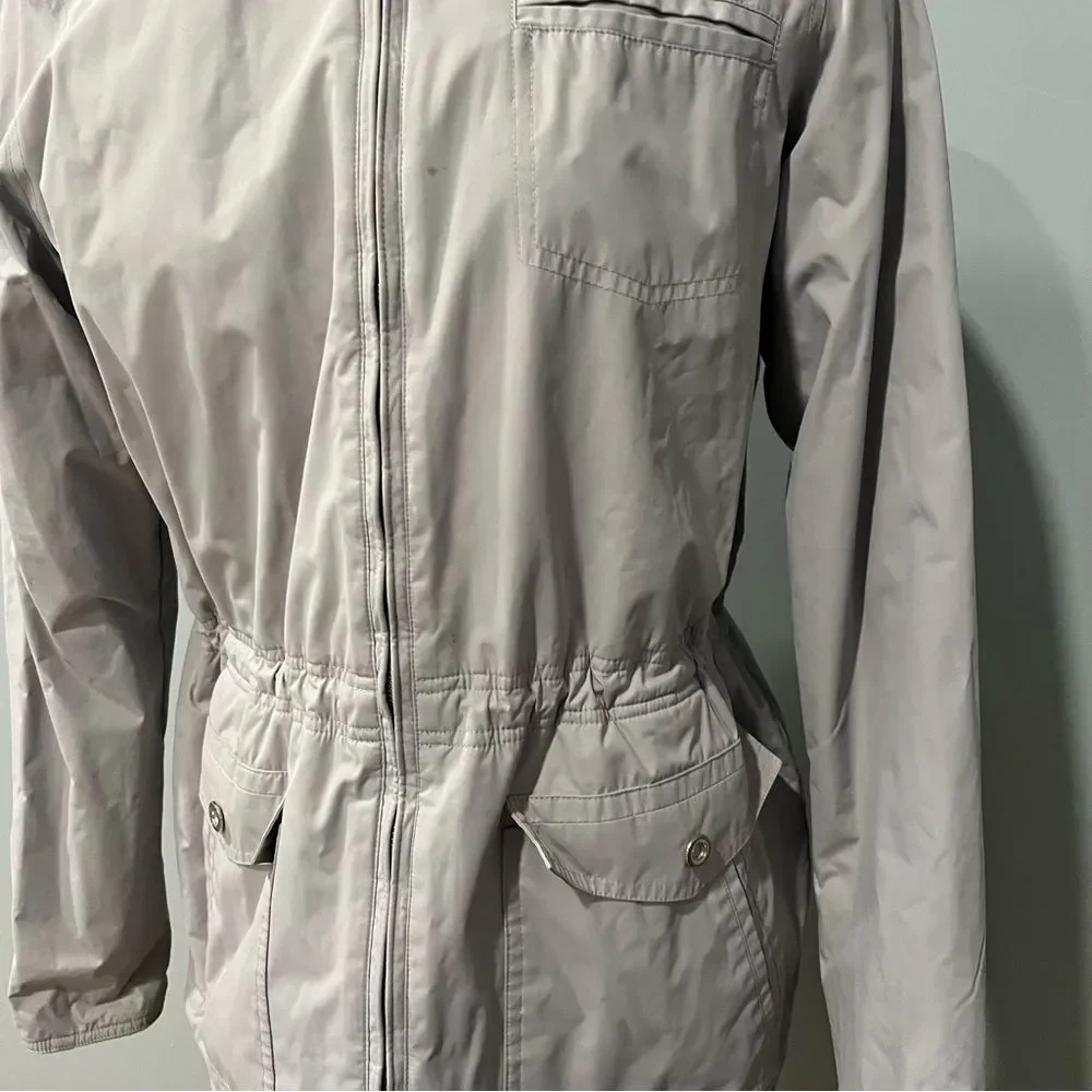 Izod Grey Hooded Reversible Trench Coat Fleece Plaid Coat Size Small